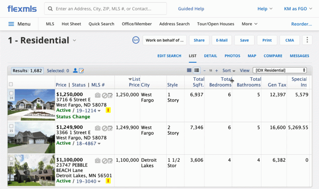 Flexmls shows agents how to resize a columns