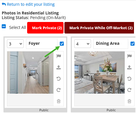 mark photos as private for a listing screenshot 